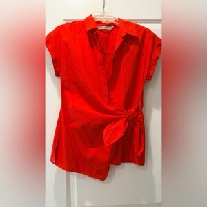 Zara Bold Red Blouse with Tie Detail